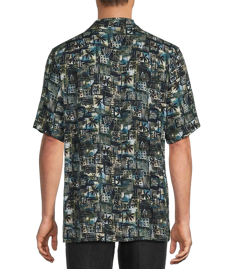 Caribbean Patchwork Print Short Sleeve Woven Camp Shirt