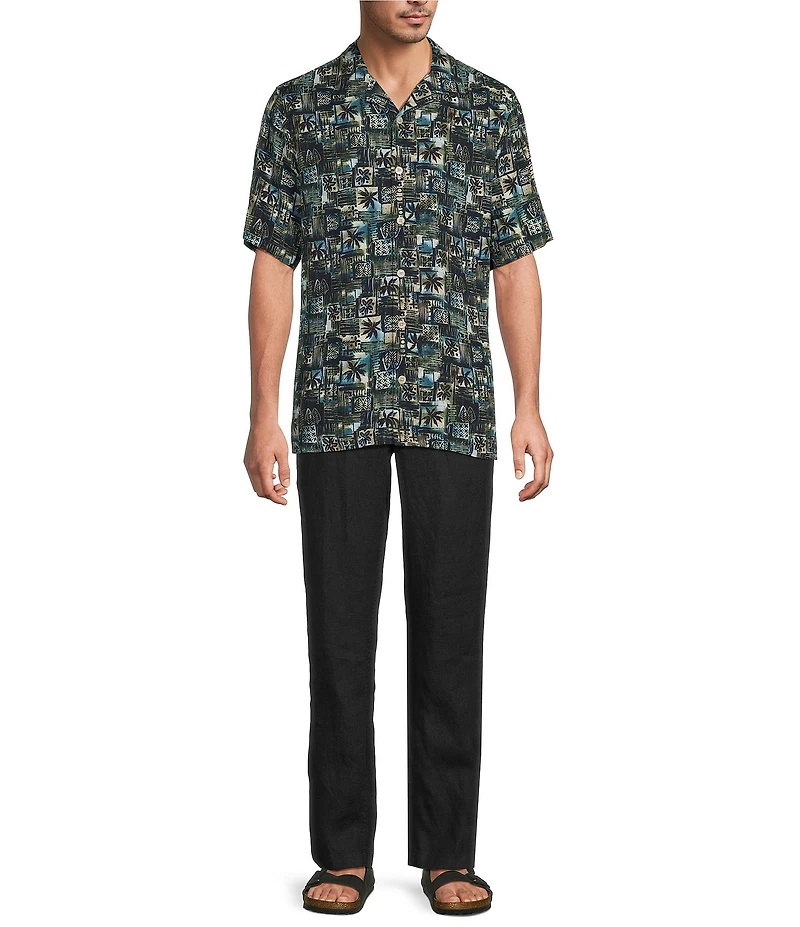 Caribbean Patchwork Print Short Sleeve Woven Camp Shirt