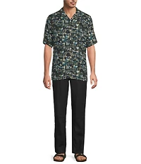 Caribbean Patchwork Print Short Sleeve Woven Camp Shirt