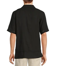 Caribbean Pintuck Linen Short Sleeve Woven Camp Shirt