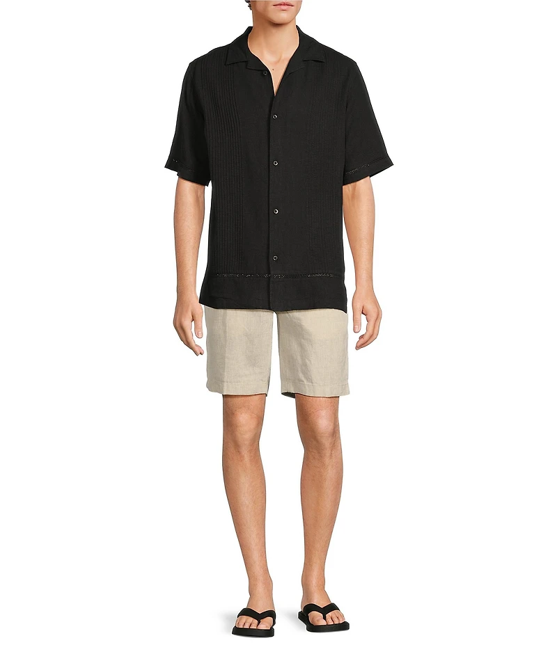 Caribbean Pintuck Linen Short Sleeve Woven Camp Shirt