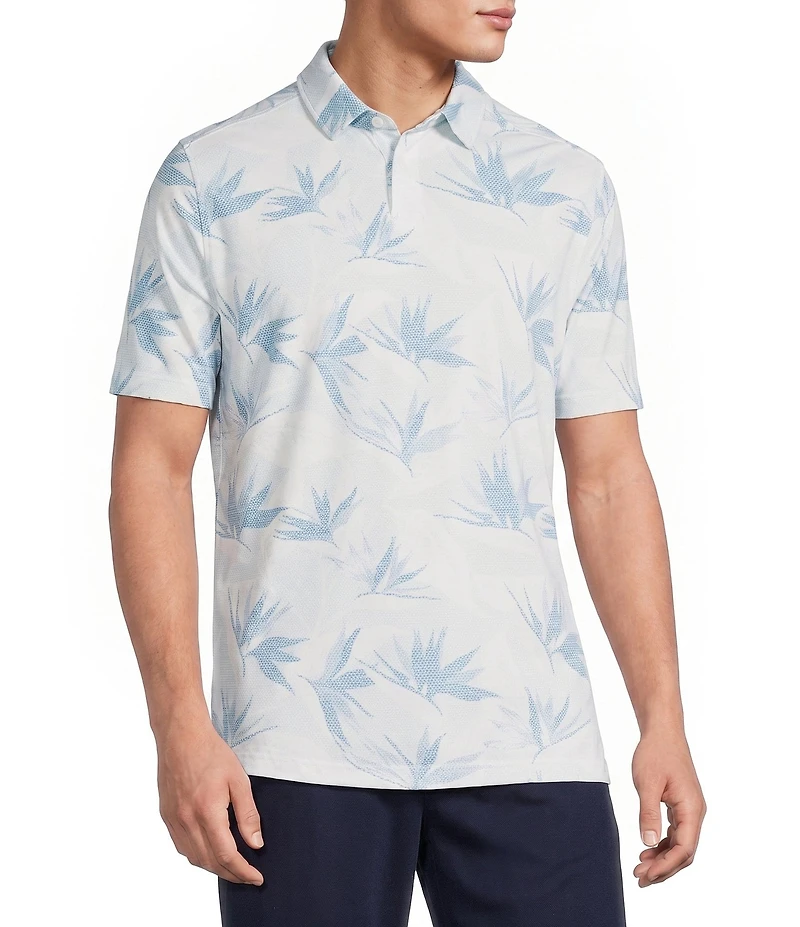 Caribbean Pique Botanical Print Short Sleeve Polo Shirt