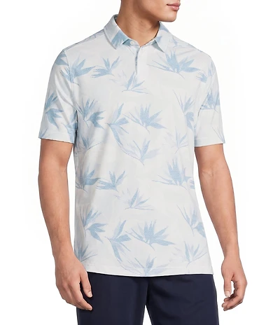 Caribbean Pique Botanical Print Short Sleeve Polo Shirt