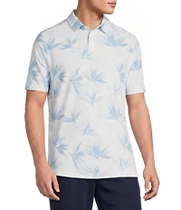 Caribbean Pique Botanical Print Short Sleeve Polo Shirt