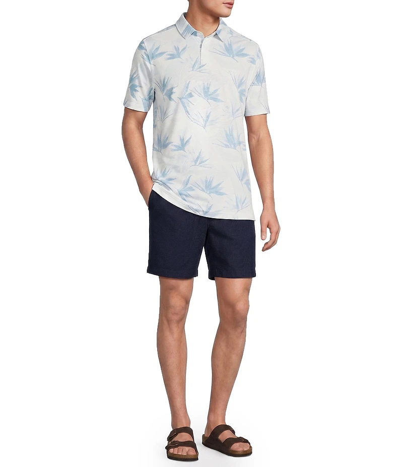 Caribbean Pique Botanical Print Short Sleeve Polo Shirt