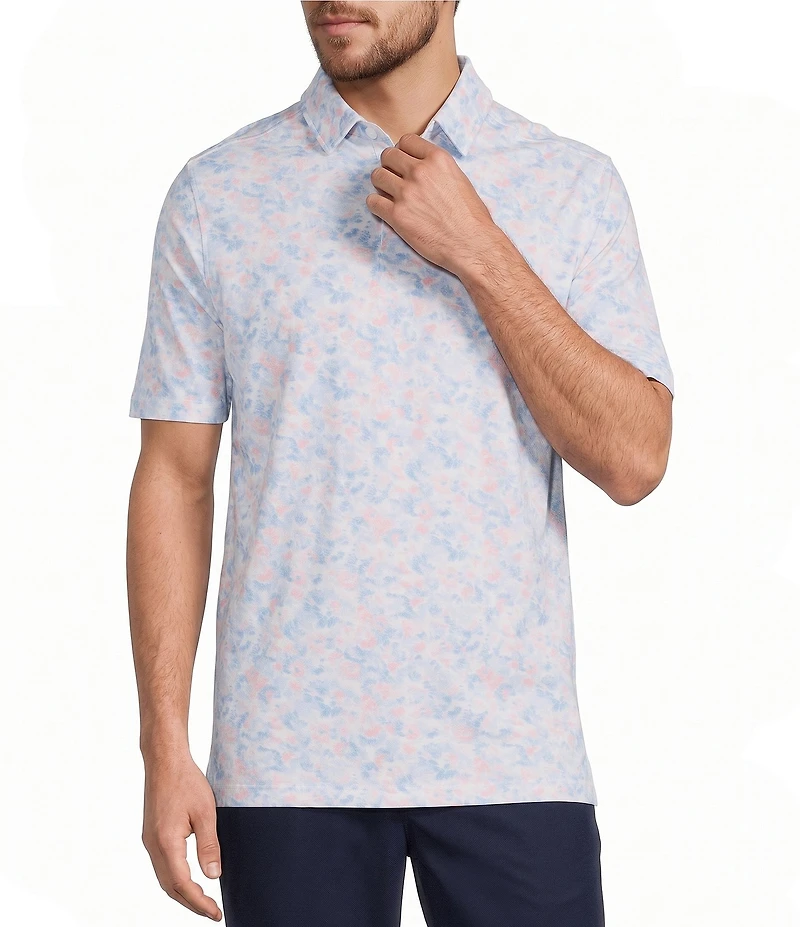 Caribbean Pique Floral Print Short Sleeve Polo Shirt