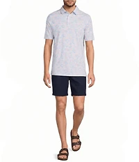 Caribbean Pique Floral Print Short Sleeve Polo Shirt