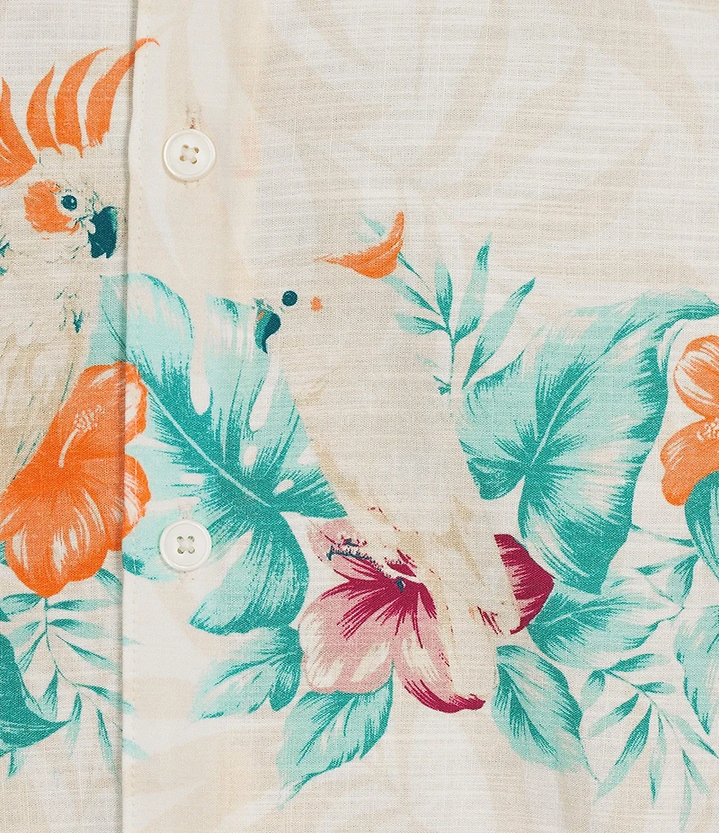 Caribbean Placed Bird Print Short Sleeve Woven Shirt