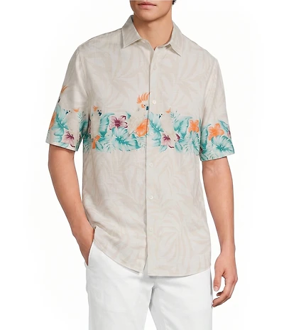 Caribbean Placed Bird Print Short Sleeve Woven Shirt