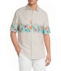 Caribbean Placed Bird Print Short Sleeve Woven Shirt