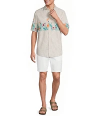 Caribbean Placed Bird Print Short Sleeve Woven Shirt