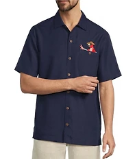 Caribbean Placed Embroidery Short Sleeve Button Front Woven Shirt