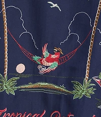 Caribbean Placed Embroidery Short Sleeve Button Front Woven Shirt