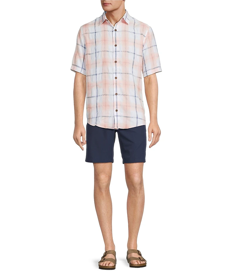 Caribbean Plaid Textured Short Sleeve Woven Shirt