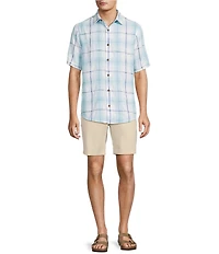 Caribbean Plaid Textured Short Sleeve Woven Shirt