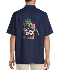 Caribbean Polly Want A Cocktail Embroidered Short Sleeve Woven Shirt