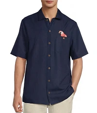 Caribbean Polly Want A Cocktail Embroidered Short Sleeve Woven Shirt