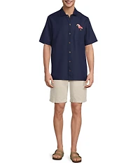 Caribbean Polly Want A Cocktail Embroidered Short Sleeve Woven Shirt