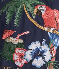 Caribbean Polly Want A Cocktail Embroidered Short Sleeve Woven Shirt