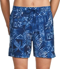 Caribbean Postcard Palm 6#double; Cabana Swim Trunks