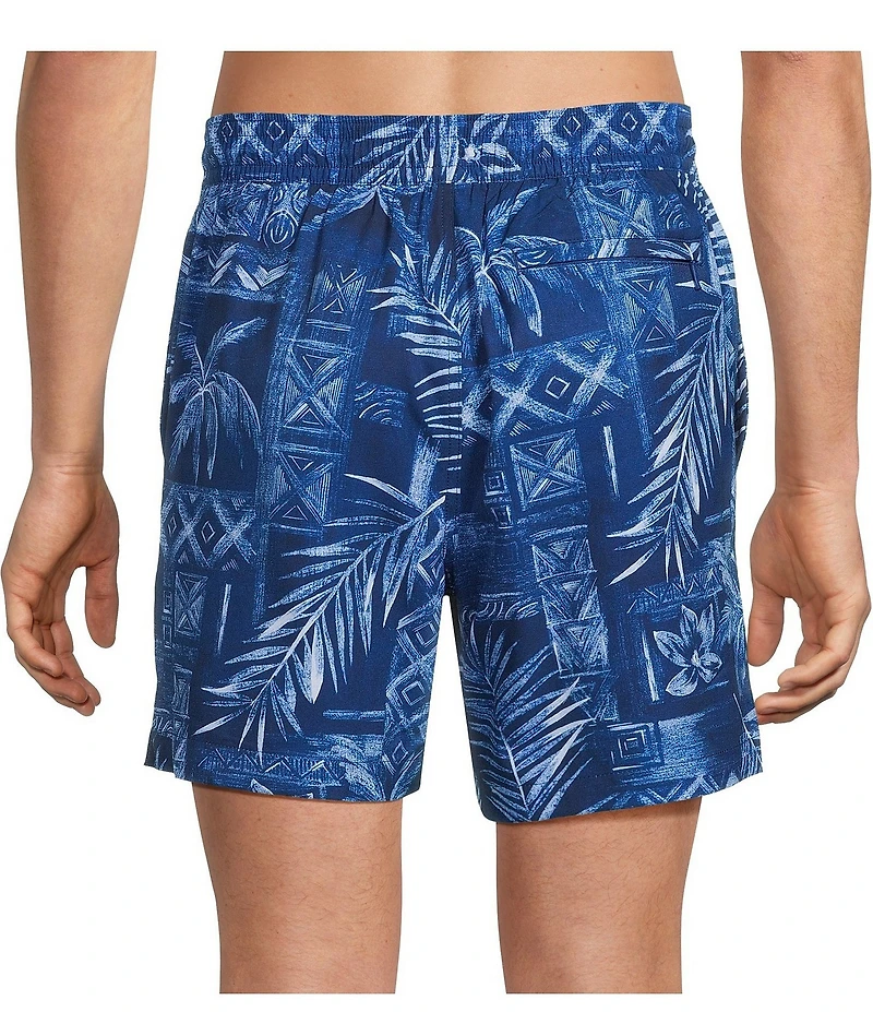 Caribbean Postcard Palm 6#double; Cabana Swim Trunks