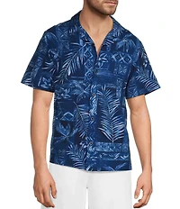 Caribbean Postcard Tropical Palm Cabana Camp Shirt