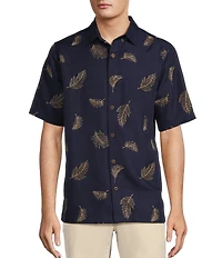 Caribbean Big & Tall Relaxed Fit Leaf Embroidered Short Sleeve Woven Shirt