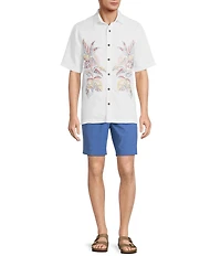 Caribbean Relaxed Fit Leaf Panel Embroidery Short Sleeve Woven Shirt