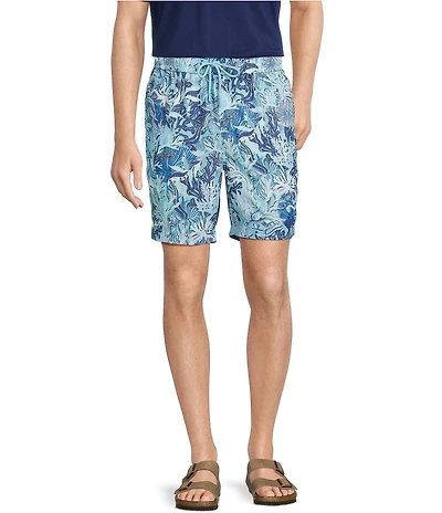 Caribbean Retro Coral Print 7#double; Inseam Shorts