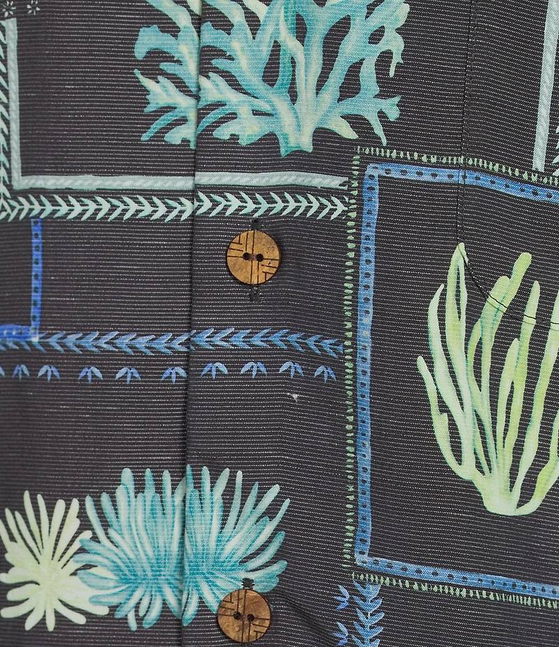 Caribbean Sea Life Tile Print Short Sleeve Woven Camp Shirt