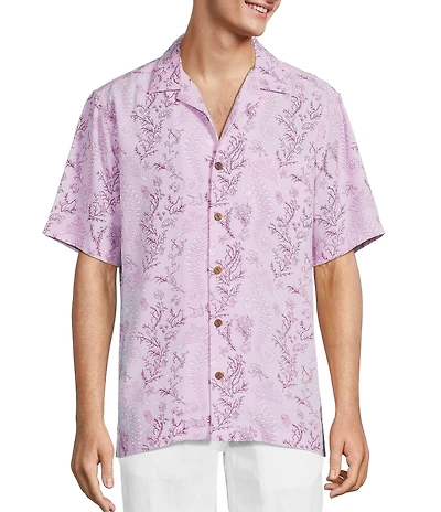 Caribbean Seahorse Print Short Sleeve Woven Camp Shirt