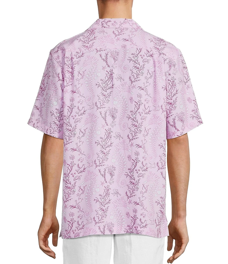 Caribbean Seahorse Print Short Sleeve Woven Camp Shirt