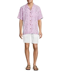 Caribbean Seahorse Print Short Sleeve Woven Camp Shirt