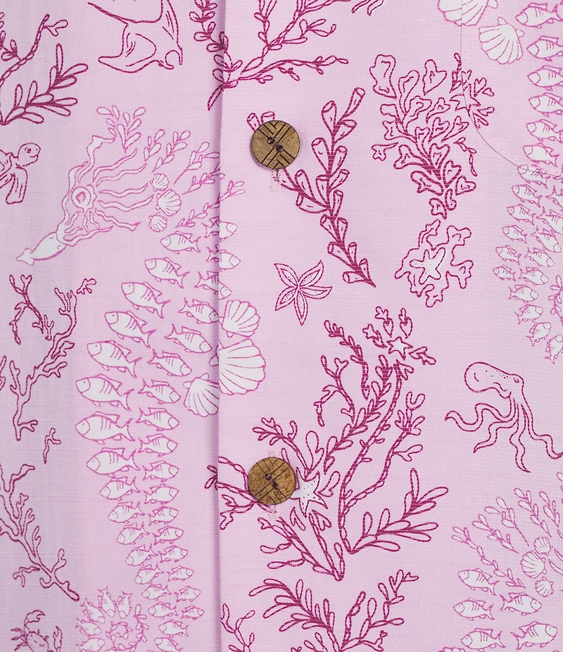 Caribbean Seahorse Print Short Sleeve Woven Camp Shirt