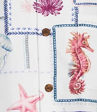 Caribbean Sealife Tile Print Short Sleeve Woven Camp Shirt
