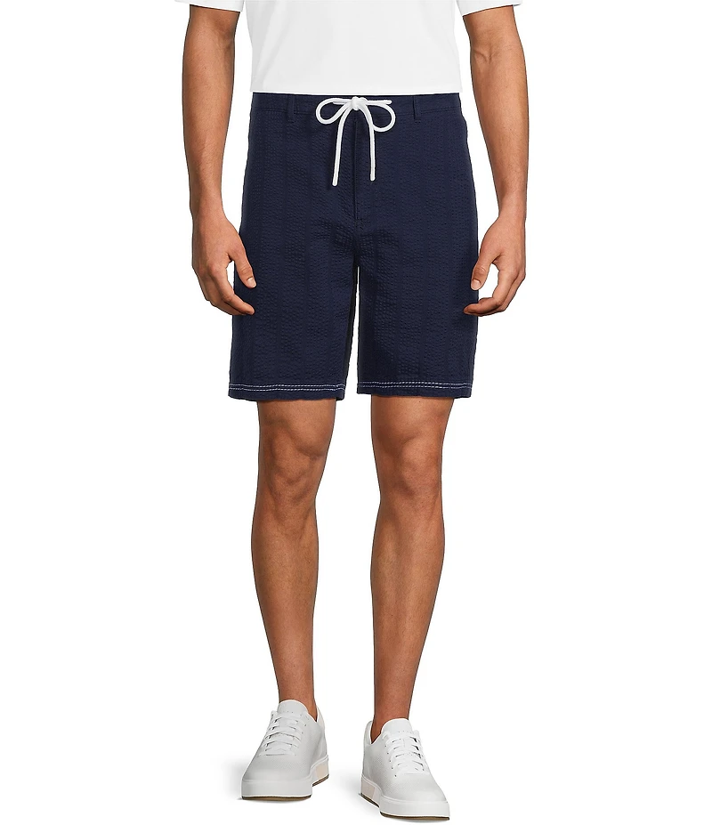 Caribbean Seersucker Embroidered 8#double; Inseam Shorts