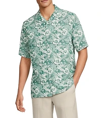 Caribbean Shadow Topical Floral Print Short Sleeve Woven Camp Shirt