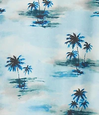 Caribbean Small Scenic Tropical Print Short Sleeve Woven Camp Shirt