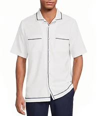 Caribbean Solid Cross Hatch Short Sleeve Woven Camp Shirt