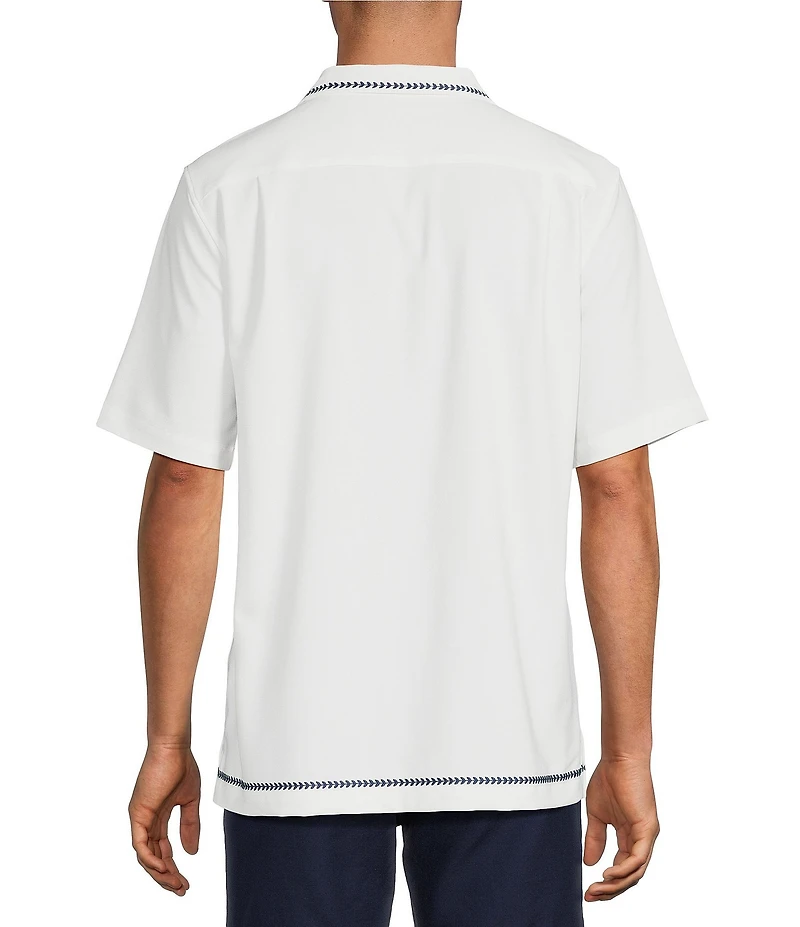 Caribbean Solid Cross Hatch Short Sleeve Woven Camp Shirt
