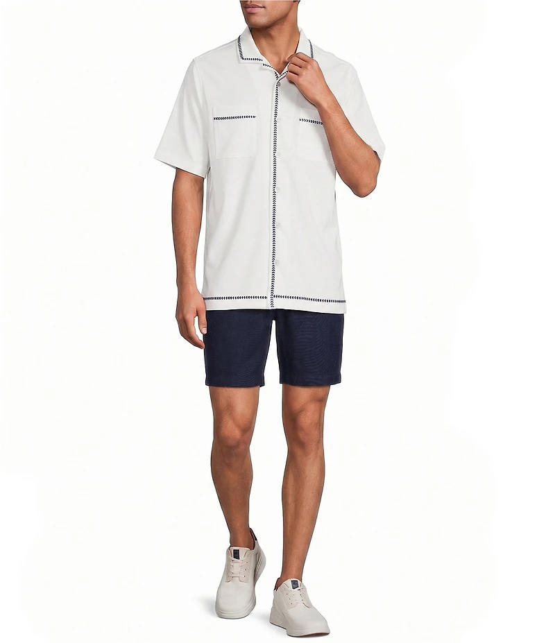 Caribbean Solid Cross Hatch Short Sleeve Woven Camp Shirt