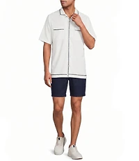 Caribbean Solid Cross Hatch Short Sleeve Woven Camp Shirt