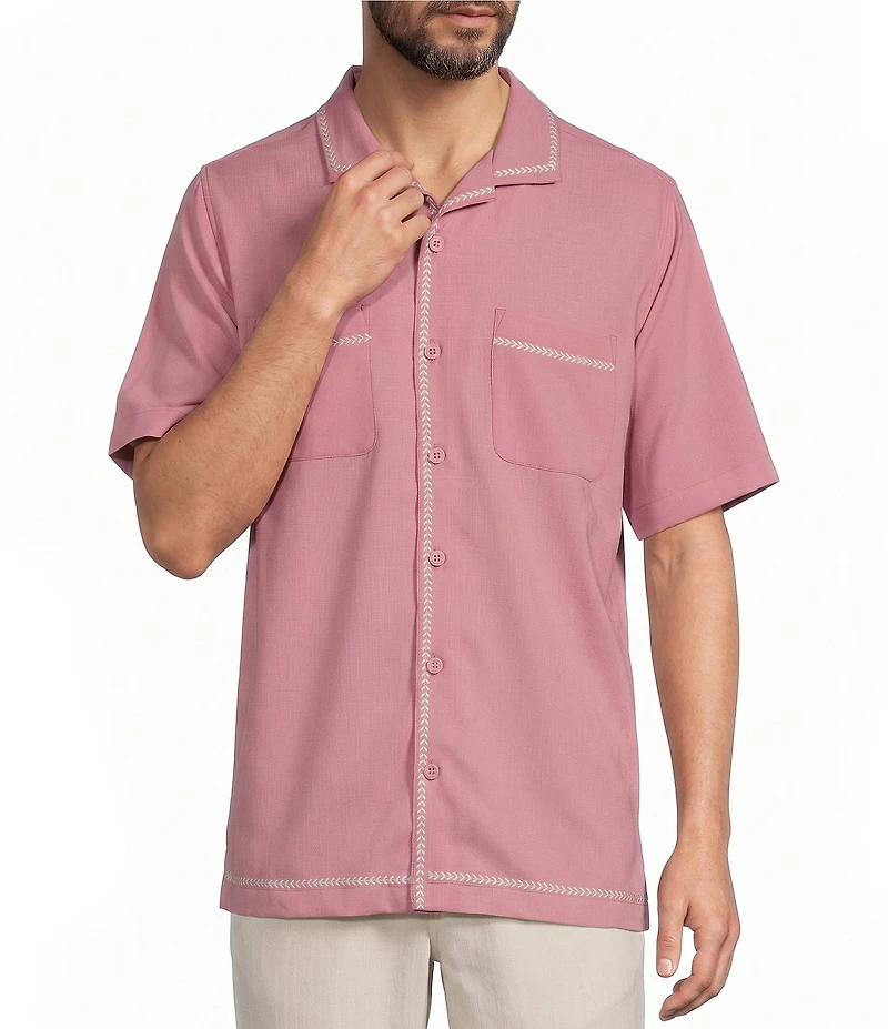 Caribbean Solid Cross Hatch Short Sleeve Woven Camp Shirt