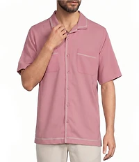 Caribbean Solid Cross Hatch Short Sleeve Woven Camp Shirt
