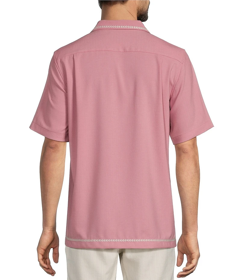 Caribbean Solid Cross Hatch Short Sleeve Woven Camp Shirt