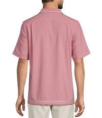 Caribbean Solid Cross Hatch Short Sleeve Woven Camp Shirt