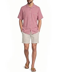 Caribbean Solid Cross Hatch Short Sleeve Woven Camp Shirt
