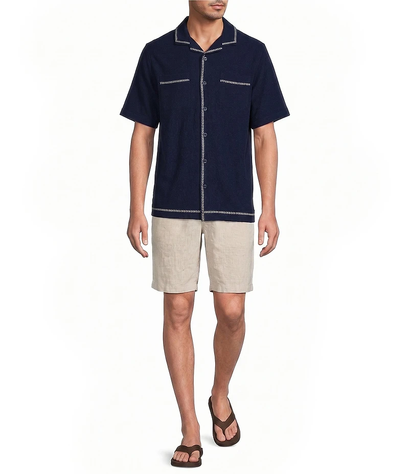 Caribbean Solid Cross Hatch Short Sleeve Woven Camp Shirt