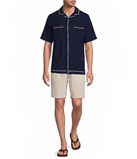 Caribbean Solid Cross Hatch Short Sleeve Woven Camp Shirt