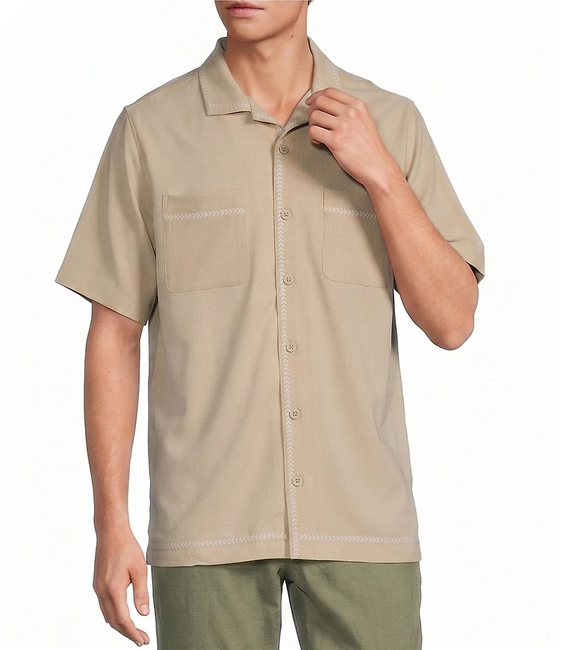 Caribbean Solid Cross Hatch Short Sleeve Woven Camp Shirt
